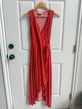 Floral High Low Asymmetrical Wrap Dress fairycore, Boho, Cottage coastal Orange